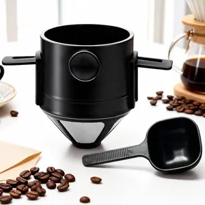 Reusable Stainless Steel Pour over Coffee Dripper with Spoon, Easy to Clean Camping Coffee Filter, Portable Collapsible Coffee Maker