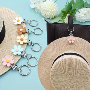 2pcs Floral Resin Hat Clip Keychain - Secure Fashion Glasses Holder, Hand-Free Luggage Accessory for Travel, Professional Dry Clean Safe, Floral Pattern Keychain