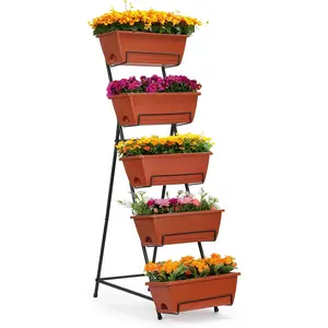 Vertical Garden Bed 5 Tier Vertical Raised Garden Planter Standing  Garden Planter Tiered Flower Planter Boxes for Outdoor  Brick-Red