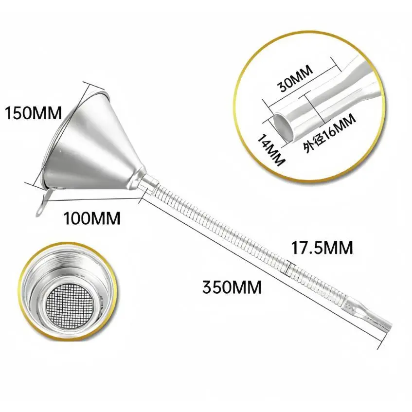 Universal Metal Funnel for Cars and Motorcycles Gasoline Engine Oil Diesel Flexible Design Built-in Filter