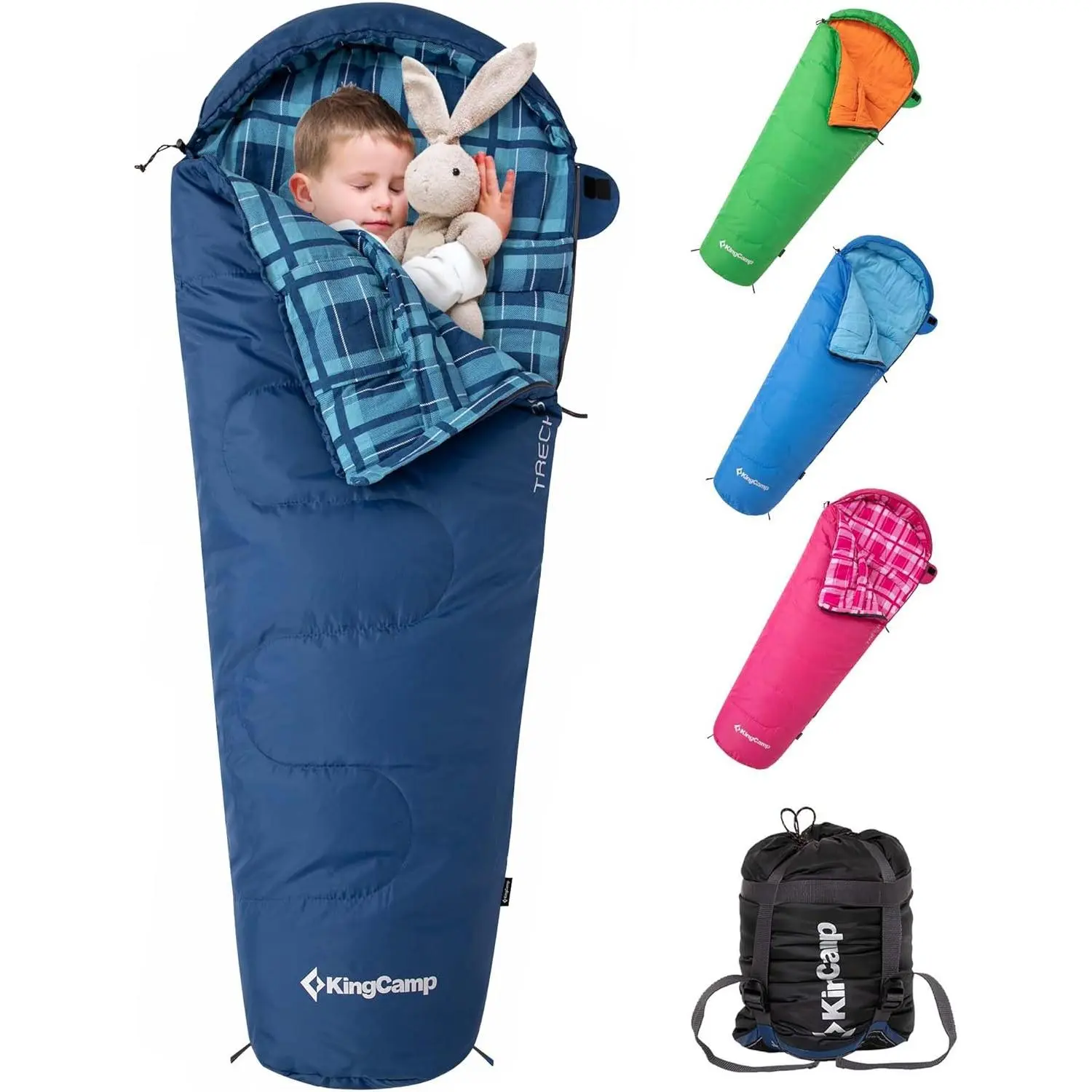 KingCamp Kids Flannel Lined Sleeping Bag, Lightweight Waterproof Camping Gear for 10-12 Year Olds, 45°F Rating, Fits 4'7"-5'5" Tall, Fits Height, Unisex Kids, Lightweight Insulated Sleeping Bags, Outdoor Active Sleeping Bags