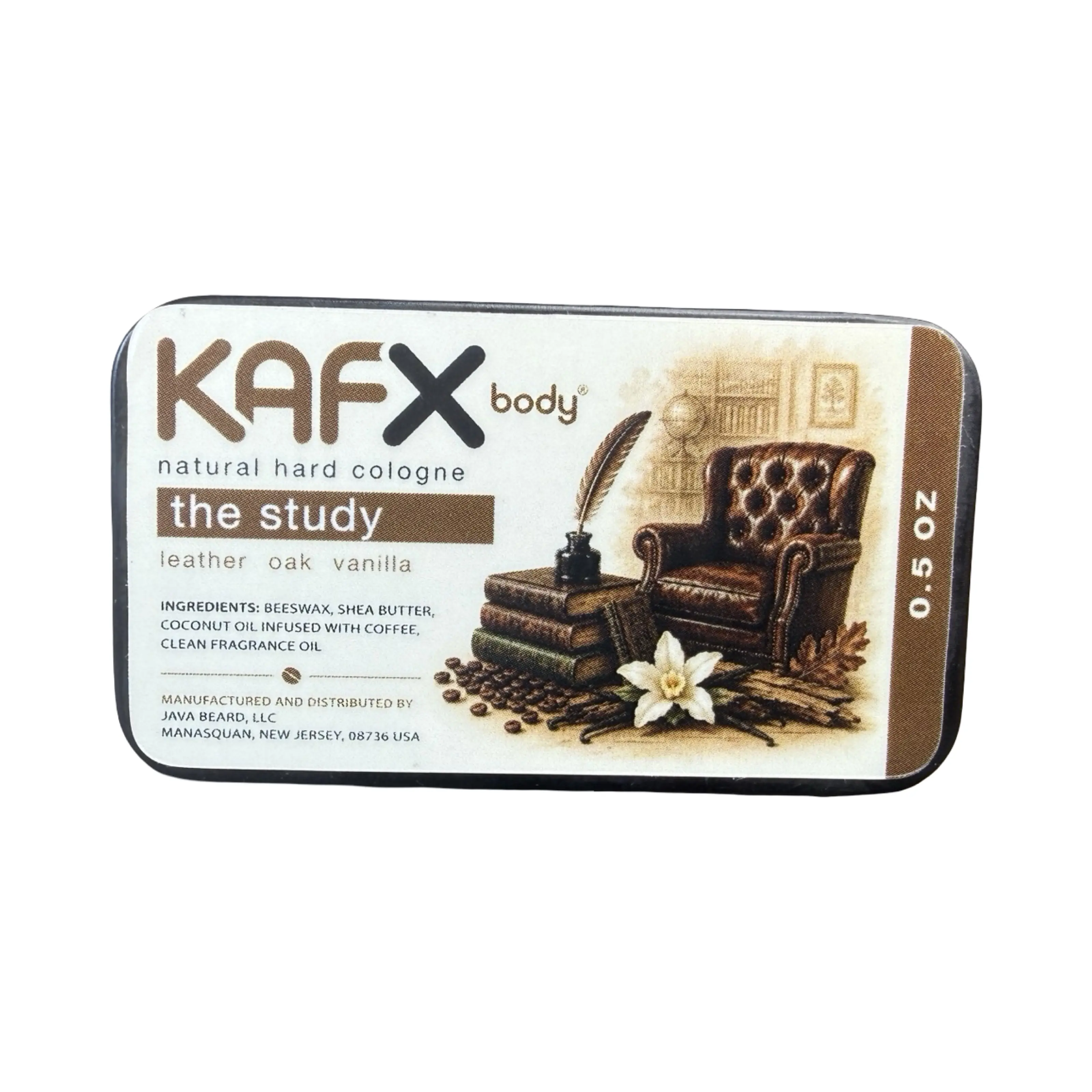 KAFX Body The Study Natural Hard Cologne Unisex with Beeswax & Shea Butter Alcohol-Free 0.5 oz Tin Long Lasting Fragrance Solid Form - Manufactured