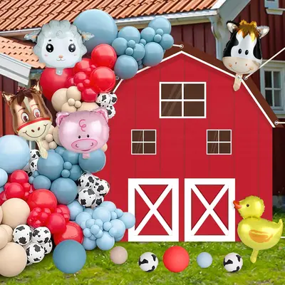 6pc Farm Animal Balloons Set - Cute Cartoon Zoo Party Decorations With Ribbon