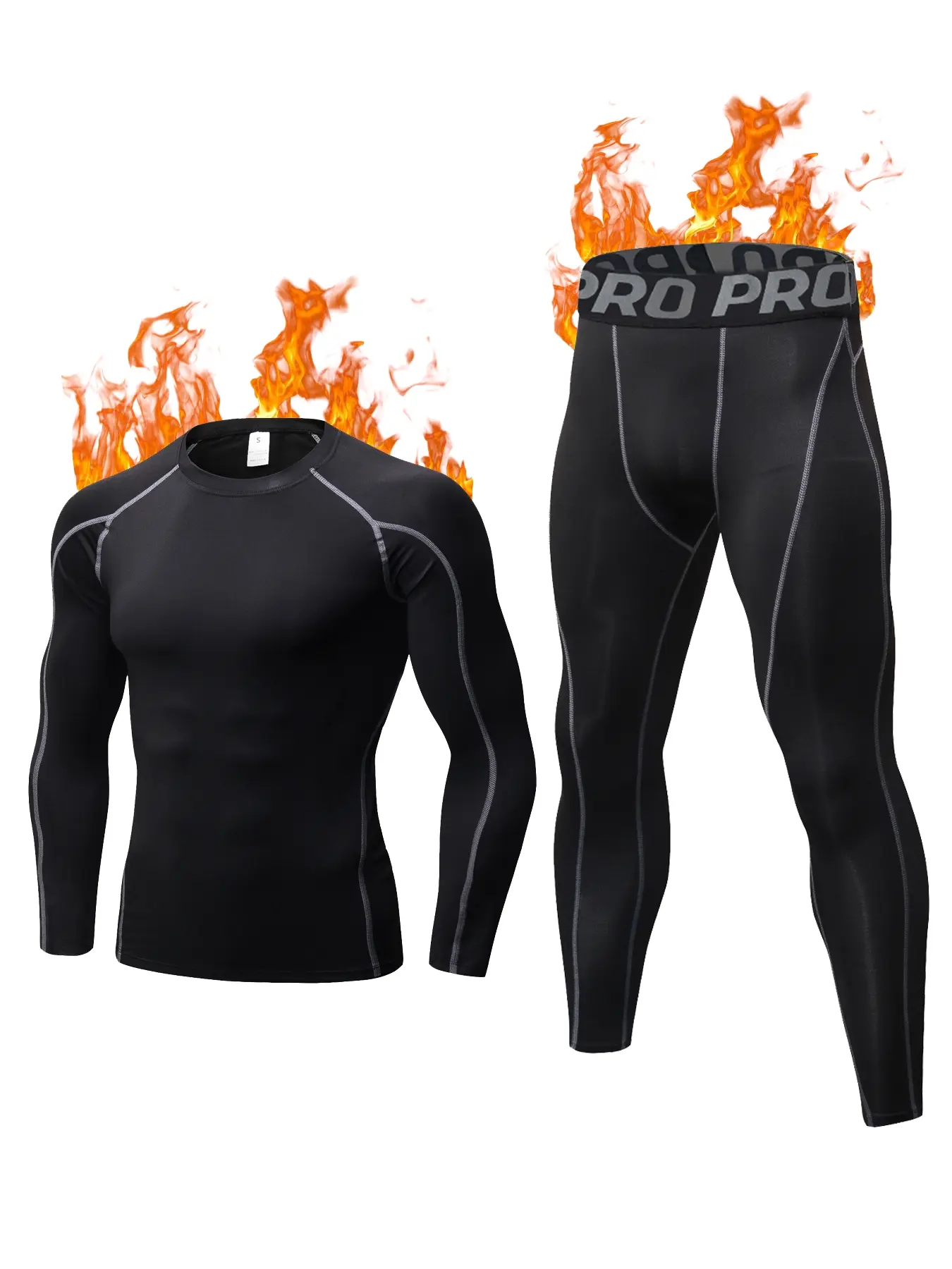 Men's Compression Tracksuit Set, Fitness Sportswear Set, Sportswear For Training, Tight Fit, Top Stitching Top & Letter Tape Leggings, Sportswear Set for Indoor Outdoor Wear, Casual Workout Loungewear, Men's Sport & Outdoor Clothing