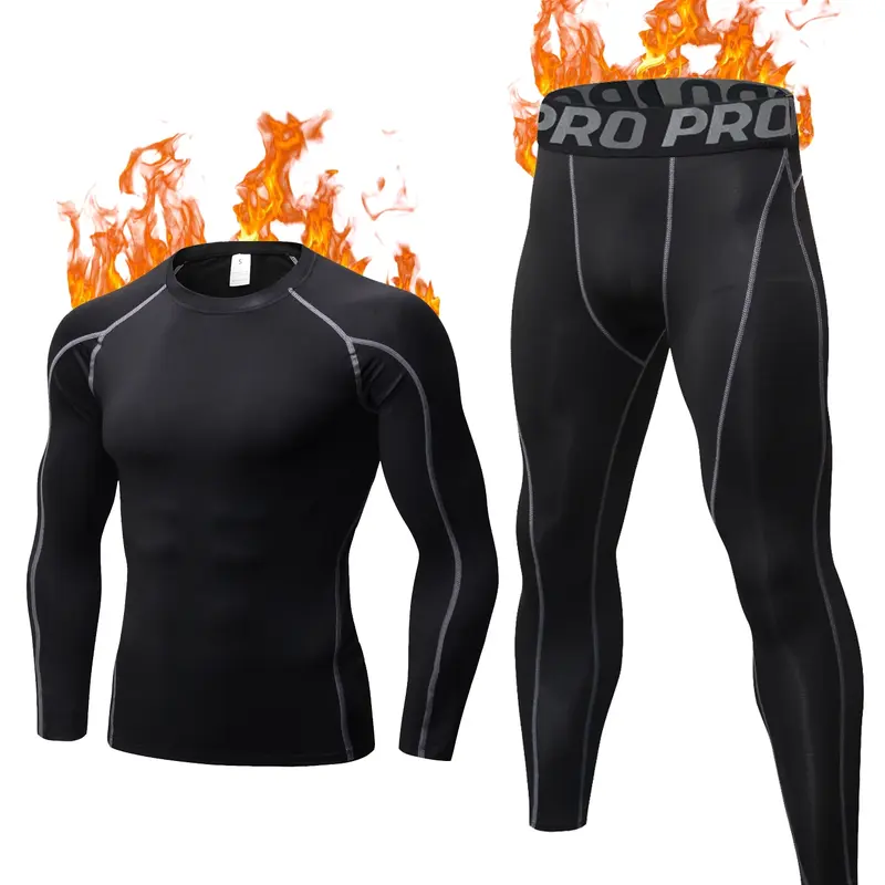 Men's Compression Tracksuit Set, Fitness Sportswear Set, Sportswear For Training, Tight Fit, Top Stitching Top & Letter Tape Leggings, Sportswear Set for Indoor Outdoor Wear, Casual Workout Loungewear, Workout Sets, Men's Sport & Outdoor Clothing