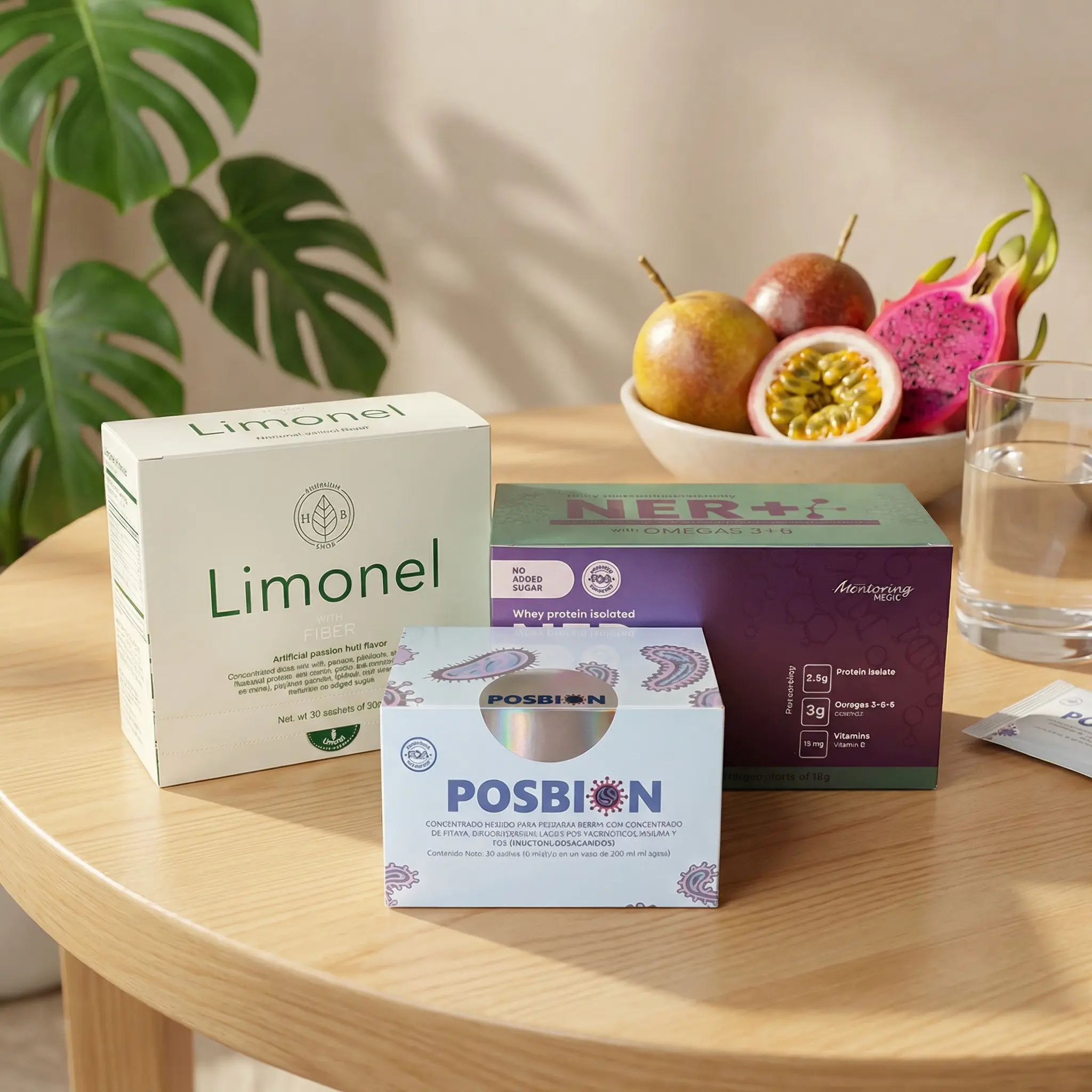 Kit 3, Posbion, NER+, Limonel the best combo, posbiotico, protein & Fiber Healthcare Vitamin