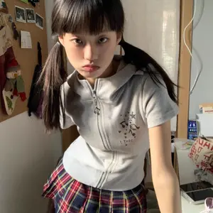 Japanese  Short Sleeve Hooded T-Shirt Rabbit Ears Patchwork Streetwear Print Women Casual American Vintage Spring Summer