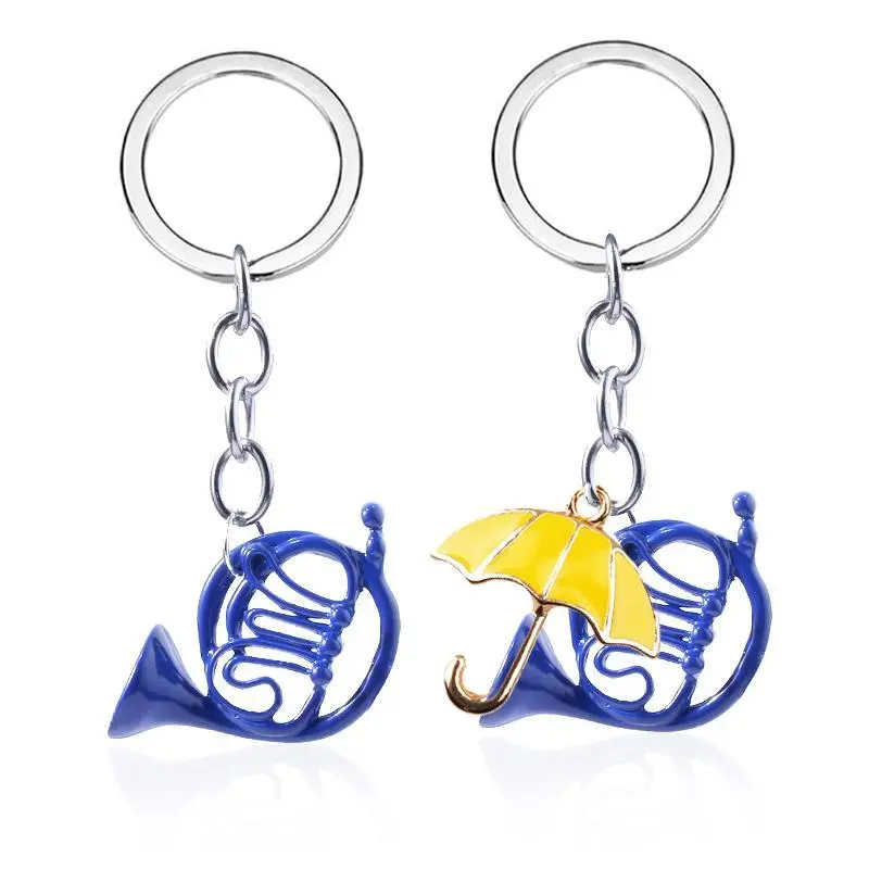 How I Met Your Mother (HIMYM) TV Series Small Glass Keychain - Chain-Attached, Yellow Umbrella, French Horn Pendants - Fashion Costume Jewelry Gift Accessory for Parents, Mom, Collectibles, Chain-Attached Keychains