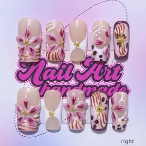 Delicatething Y2K Style Acrylic Nails Set, Handmade Press On Square Shape, Includes Jelly Glue, Crystal Stick & Nail File, Perfect Gift for Women!
