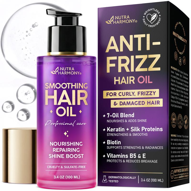 NUTRA HARMONY Anti-Frizz Hair Oil for Dry, Curly & Damaged Hair – Hair Treatment, 3.4oz