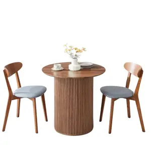 Giratree 31.5" Round Dining Table for 2-4 People, Small Kitchen Dinner Table with Fluted Wood Base, Farmhouse Circle Dining Breakfast Tables for Home, Kitchen, Dining Room, Living Room