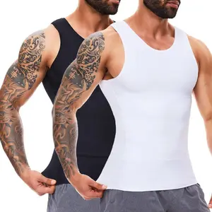 Gynecomastia Compression Shirts- Sleeveless Undershirts Tummy Control Body Shaper Tank Top Black White All Seasons Slim Fit Shaping Vest