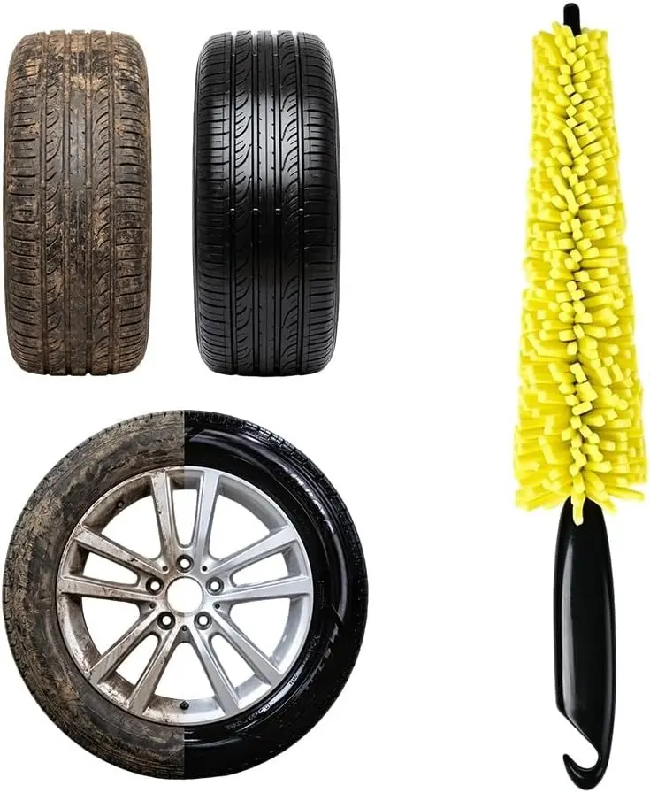 3pcs Car Wheel Tyre Rim Cleaning Brush Sponge Set for Car Owners, Effortless Wheel Grease & Grime Removal, User-Friendly Design with Convenient Handle Hook for Storage, Car Owner