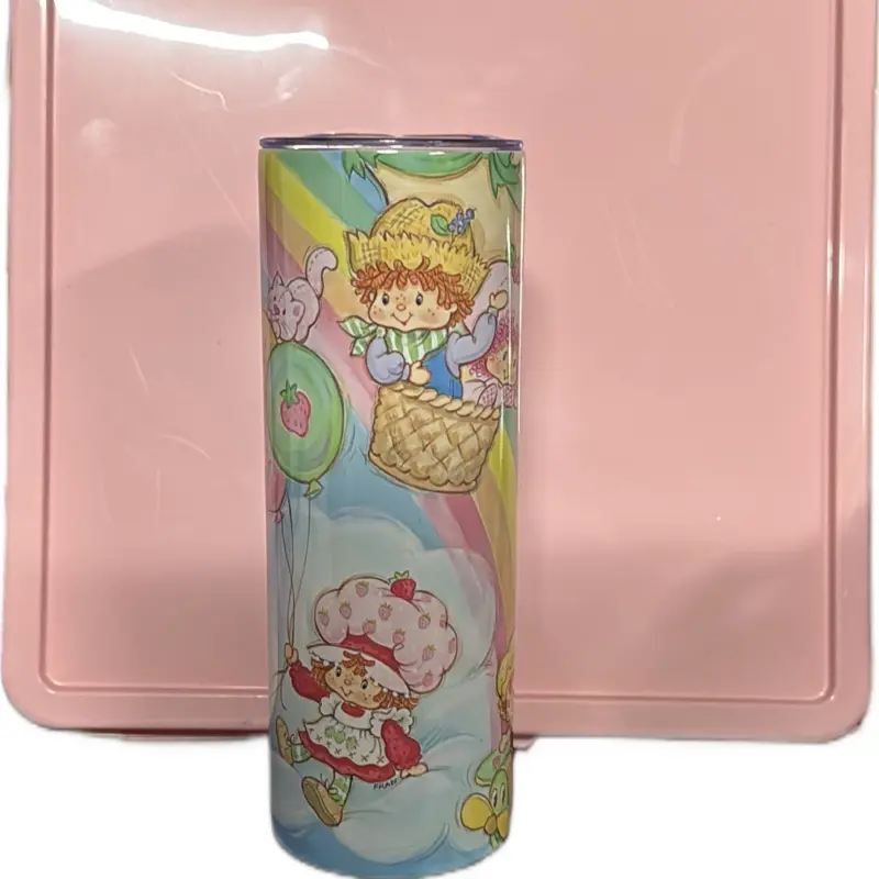 Strawberry Shortcake 20 oz Tumbler with Colorful Character Design and Rainbow Accents Drinkware
