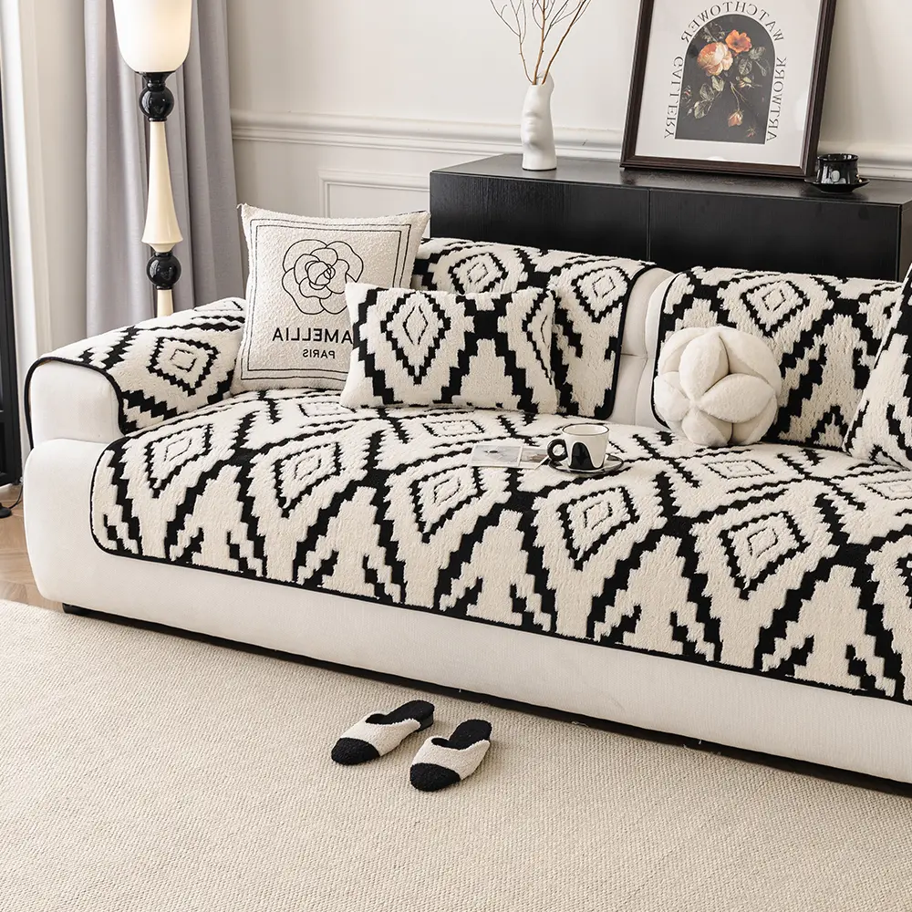 Comfortable Thick Sofa Cover, Stair Diamond Chenille Sofa Pad, Pet Friendly Non-Slip Sofa Couch Protector, Soft Cut Velvet Fabric, Dustproof Sofa Slipcover, Multiple Colors Available