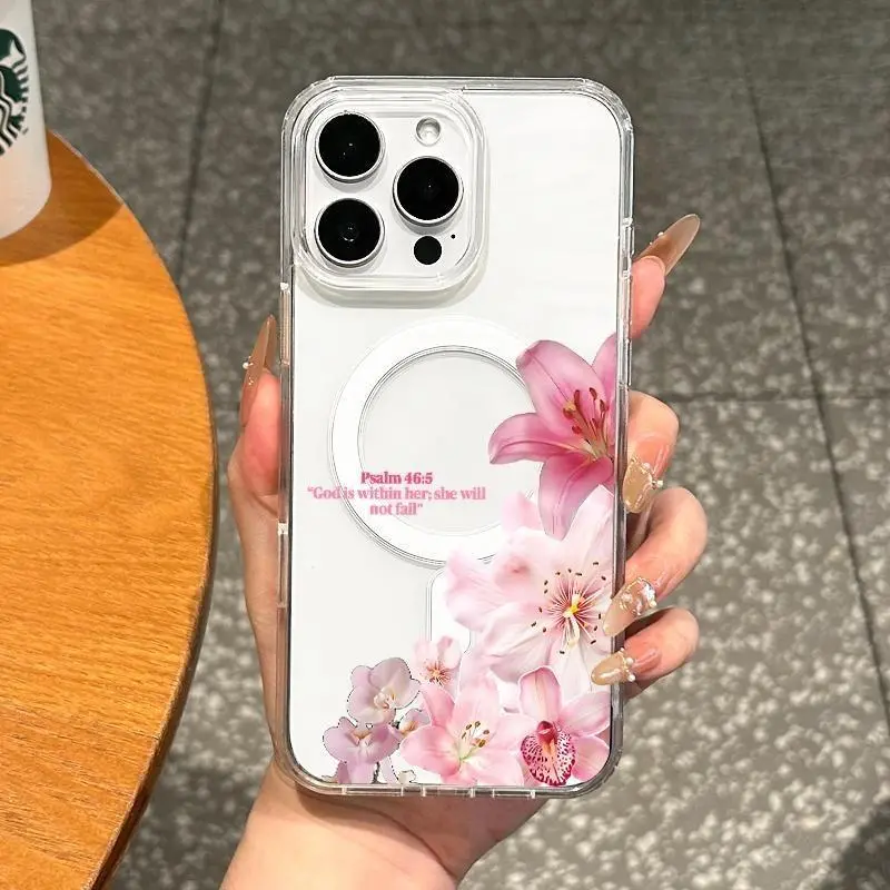 TPU Magnetic Casing for iPhone Series (11-17 Pro Max), Girly Flowers Design, Lightweight Slim Fit, Anti-Drop Shockproof Protection, Teenage Girls Gifts, Handheld Electronics Accessories, Smartphone, Cellphone