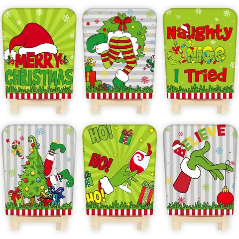 6 Pcs Green Christmas Chair Covers for Christmas Dinner Party Decorations Naughty Xmas Seat Covers Polyester Lime Green Chair Back Covers Cozy Home Vibes Holiday Home Decor Dining Room