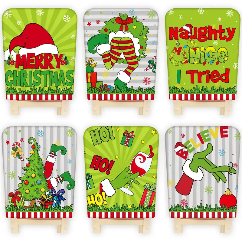 6 Pcs Green Christmas Chair Covers for Christmas Dinner Party Decorations Naughty Xmas Seat Covers Polyester Lime Green Chair Back Covers Cozy Home Vibes Holiday Home Decor Dining Room