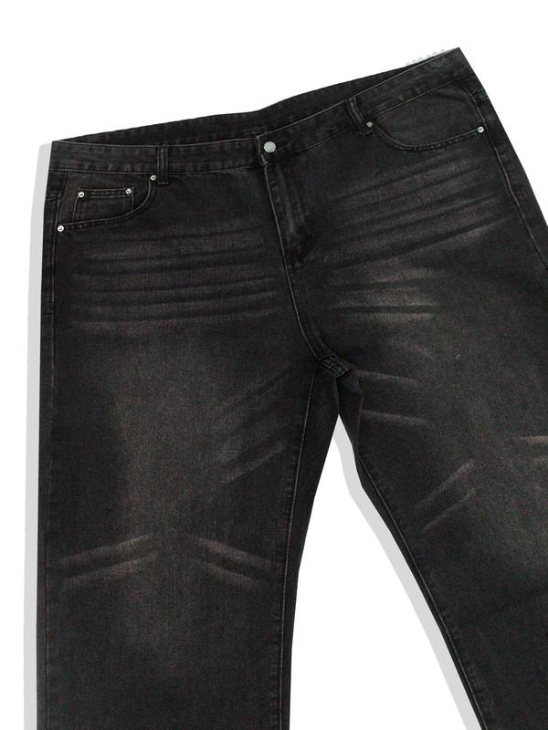 Plus Size Men's Solid Color Wide Leg Jeans, Loose Street Fashion Casual Comfy Pocket Denim Trousers, Jean Pants Bottoms for Daily Wear, Men's Bottoms for All Seasons, Casual High Rise