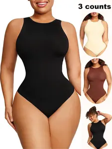 Women's Solid Round Neck Bodysuit, Casual Sleeveless Tummy Control Breathable Compression Bodysuit for Daily Wear, Women's Shapewear Clothing for All Seasons