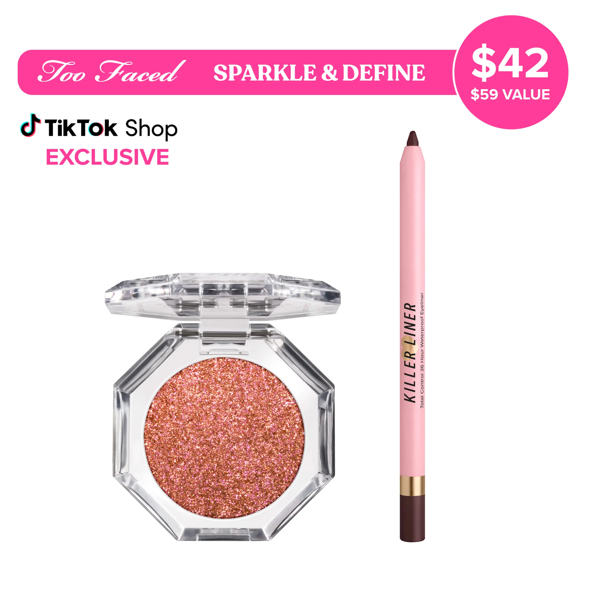 Too Faced Sparkle & Define Eye Set - Disco Crush Eye Shadow Highlighter + Killer Liner Waterproof Eyeliner Pencil