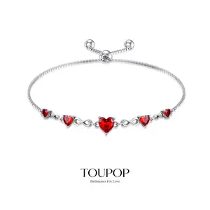 TOUPOP Birthstone S925 Sterling  Bracelet for Women, Infinity Heart Intertwined Gems Adjustable Bolo Link Fine Jewelry Gift for Mom Wife Daughter, Anniversary Birthday Romantic Keepsake Present