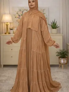 Organza Abaya Dress with Hijab, Dubai Style Modest Maxi, Eid Outfit