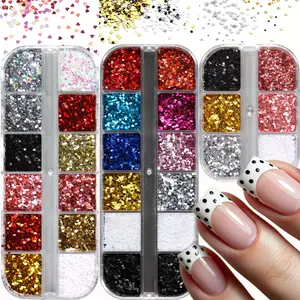 3 Boxes Nail Art Glitter Sequins Set, Mixed Star, Heart & Irregular Dot Shapes Holographic Flakes Nail Sequins, Sparkly Colorful Nail Decorations for Glitter Particles for Stunning Nail Designs, Nail Charms