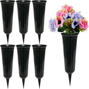 Floral Vases Cemetery Vase Headstones Flower Holder Grave Cone Vase Flower Pots for Outdoor Plants Decorative Plastic Containers (Set of 6, Black)