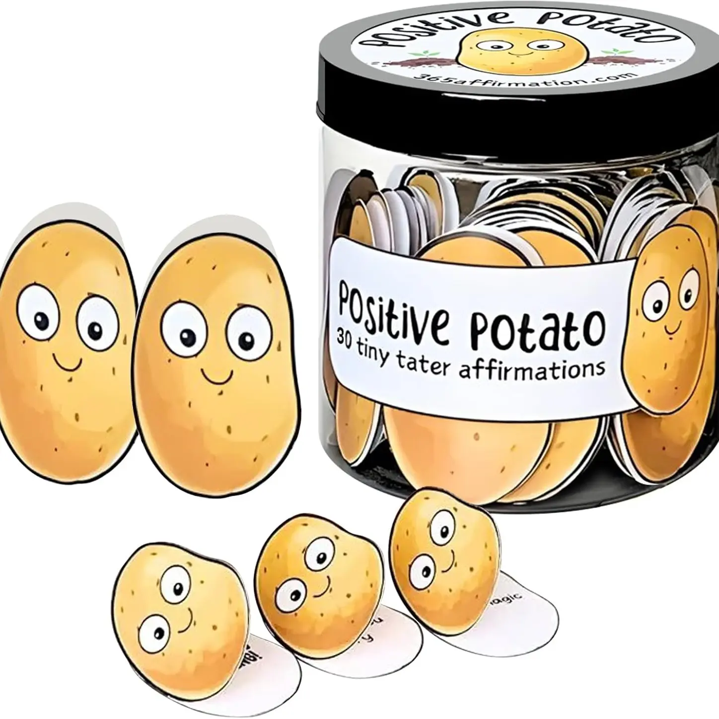 Plastic Positive Potato Pickle Decorative Jar Gift Set - Unisex Office Stationery with 60 Affirmation Cards, for Coworker Birthday Gifting, Confidence Boost, Anxiety Relief, Decoration