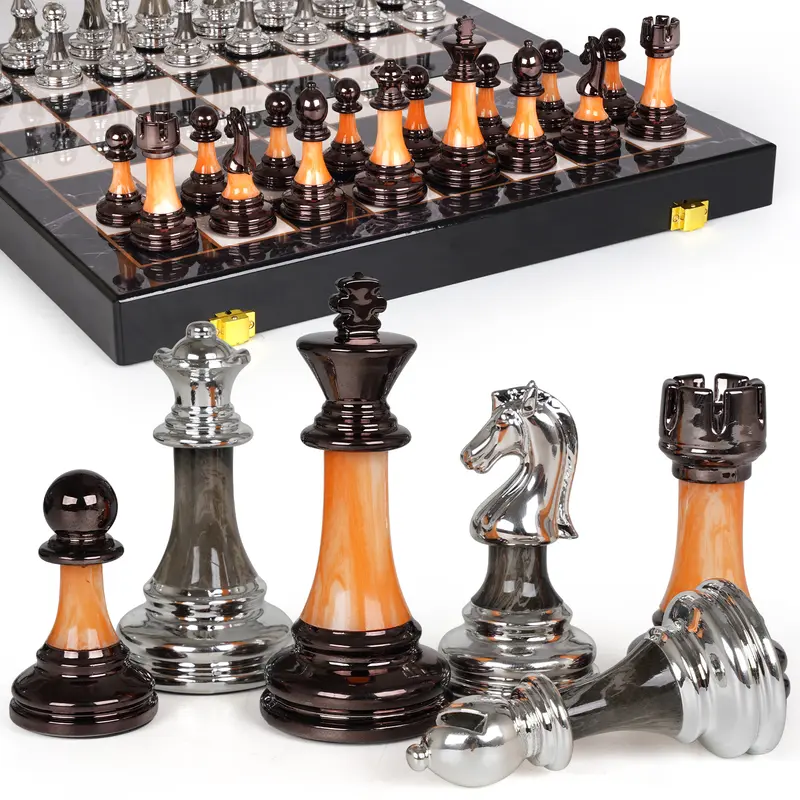 15" Large Chess Set for Adults Kids with Weighted Acrylic Chess Pieces 3.5" King & Portable Folding Marbling Wooden Chess Board Travel Chess Sets Family Board Game Gift – Elegant Classic Chess Game