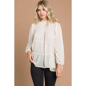 Culture Code Full Size Swiss Dot Smocked Mock Neck Blouse Plus Size