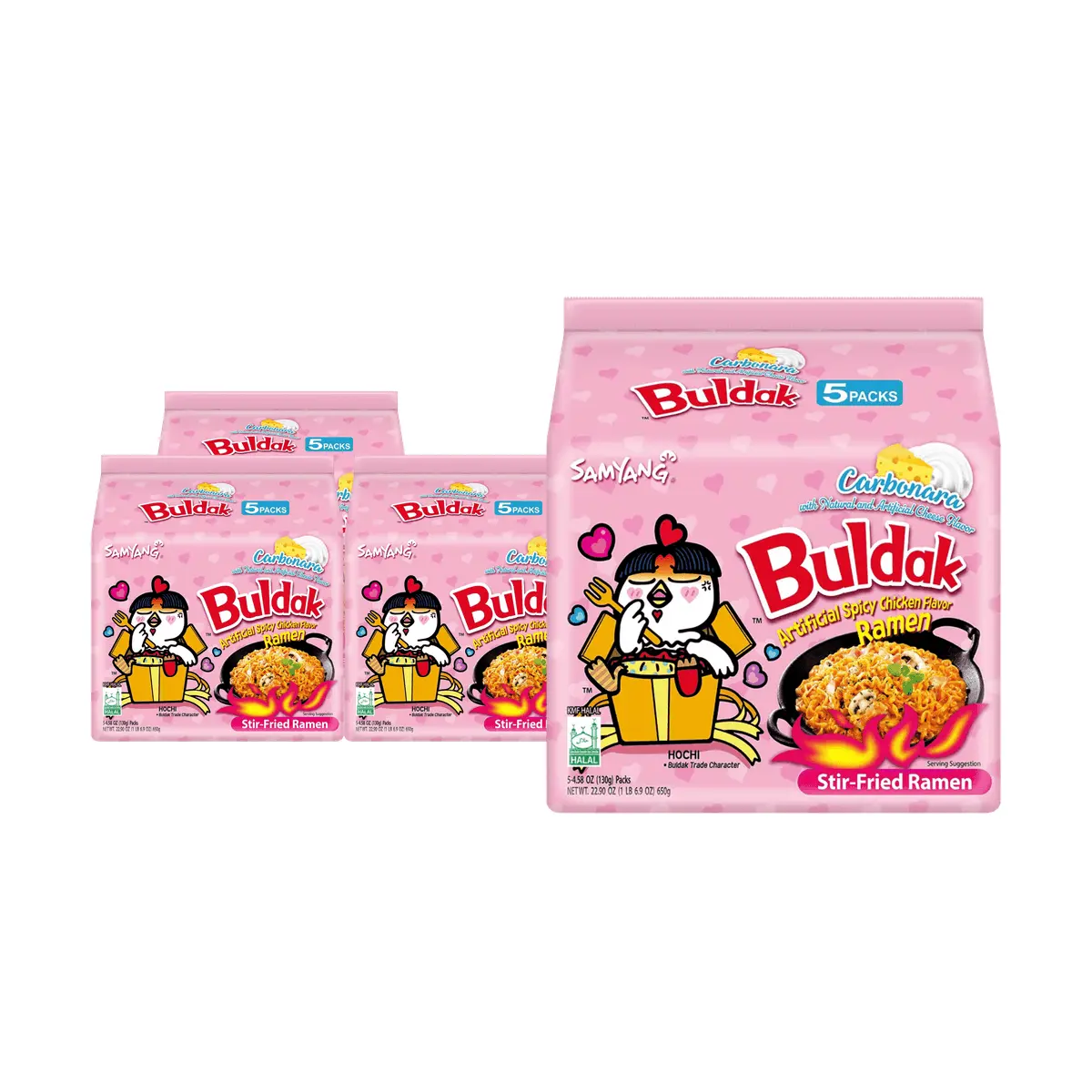 Samyang Buldak Creamy Cheese Ramen Noodles - Spicy Korean Instant Noodles, 5 Packs (650g) - Bulk Pack for Authentic Flavor