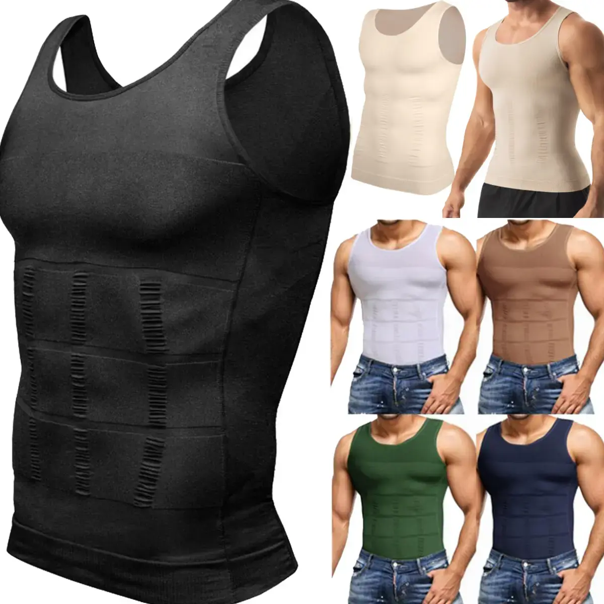 Men's Body Shaper Vest, 1/2/3/4 Pack Menswear Body Shaper Mens Compression Shirt Vest Shapewear Breathable Lightweight Stretchy Activewear Workout Tank Tops Smooth Undershirt Soft Suits Basic Sleeveless Tummy Control Vest