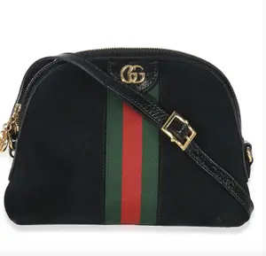 Pre-owned GUCCI Suede Crossbody Bags Black Patent Web Small Ophidia Dome Bag