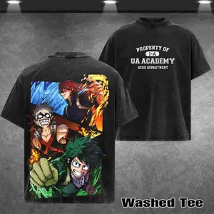 Retro My Hero Academia T-shirt, Retro Anime Double Printed Vintage Washed Tee Unisex Oversize Heavyweight Cotton T-shirt for Anime Fans and Lovers Oversized