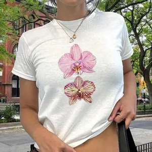 Orchid Baby Tee Shirt Floral Y2k Coquette Flower Print T-shirt 2000s Crop Top 90s