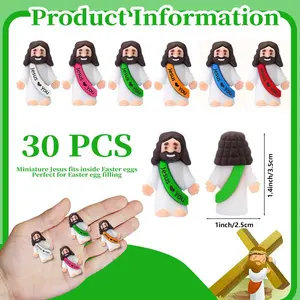 30 Pcs Mini Jesus Figures Original Design Decor Easter Egg Stuffers - Cute Jesus Ornaments Toys to Hide and Seek Tradition Religious Party Favors Sunday School Baptism Gifts Celebrate Random Colors Halloween Wooden Cross Christ Cross Print