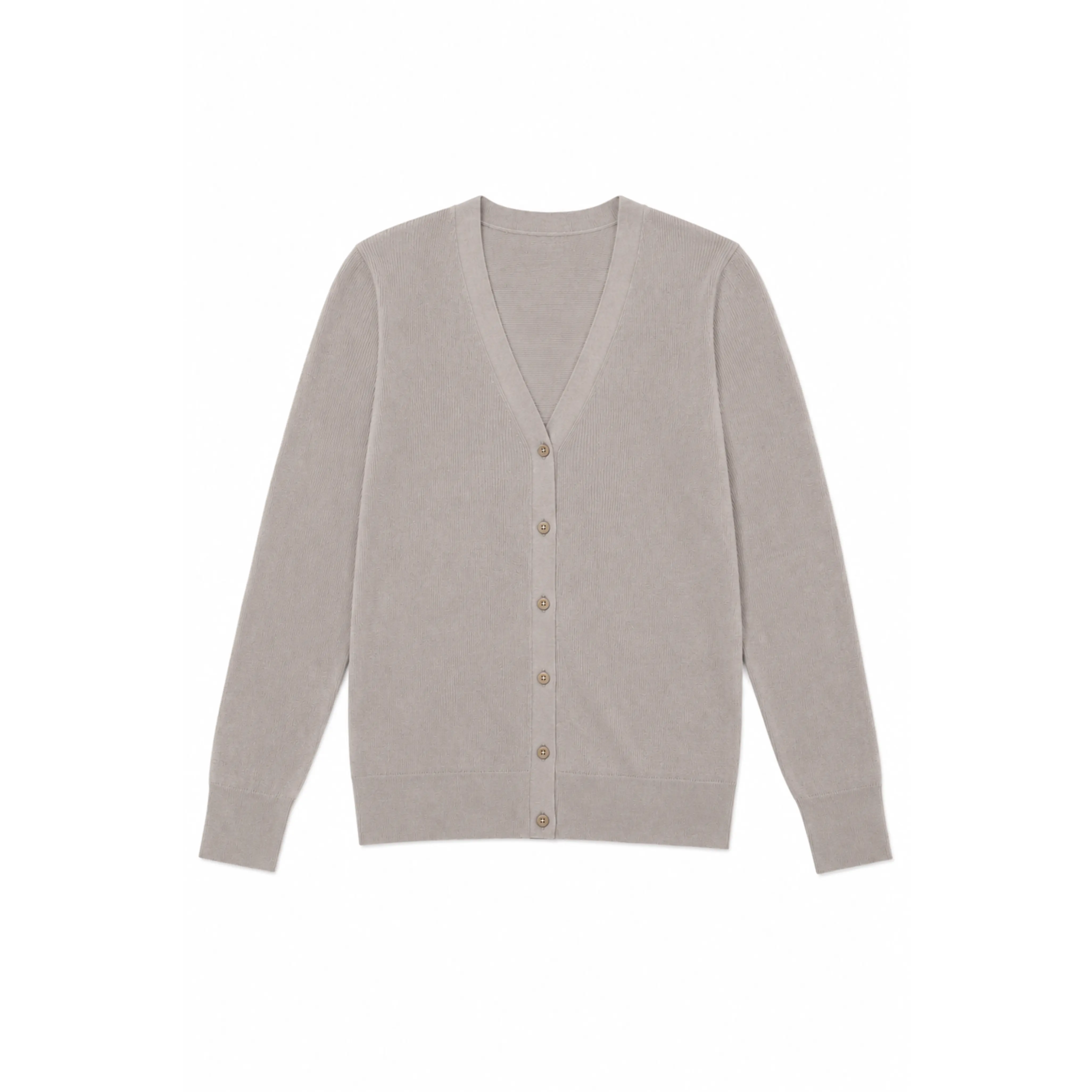 Feather Weight Ribbed Vneck Slim Cardigan - Clay