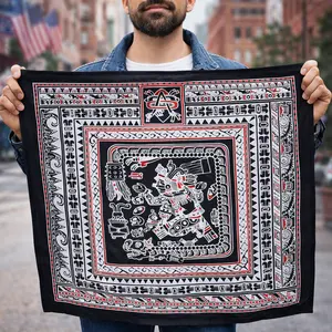 AZTEC BANDANA SCARF  18” SILK FEEL – MEXICAN STYLE HEAD, NECK & HAIR WRAP