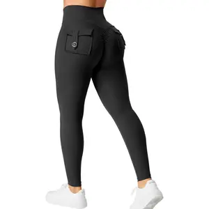 Leggings with Pockets for Women Charm Scrunch Workout Leggings V Cross Waist Butt Lifting Gym Yoga Pants