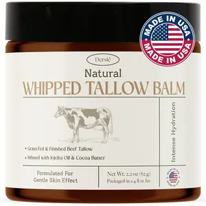 Dersie Organic Beef Tallow for Skin: Made in USA - 3 Natural Ingredients Only - 100% Grass Fed Whipped Tallow Balm for Face & Body - Deep Hydration Moisturizer for All Ages & Skin Types (4 fl oz)
