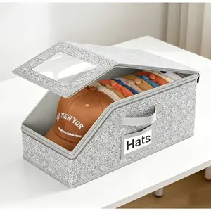 Cross-border multifunctional hat storage box for bedroom, large capacity, foldable, with cover, dustproof, zipper, baseball cap storage box