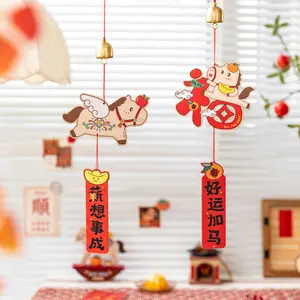 1pc Chinese New Year Decorations 2026 Year of Horse Lucky Charm Feng Shui Hanging Pendants Ornaments for New Year Home Health Wealth Success Lucky Decor Home Entryway Door Hanger Decor Windbell Ornament