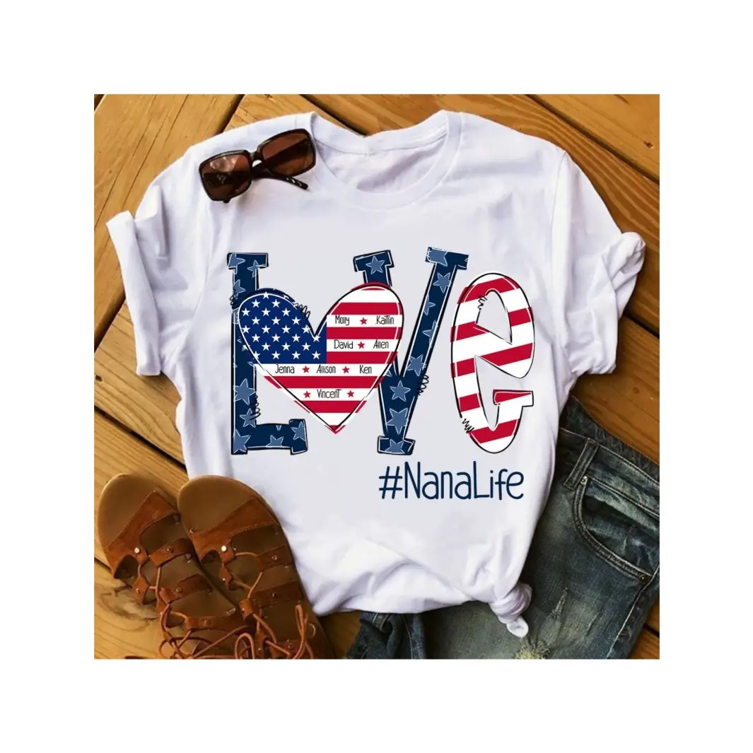 Women's Shortsleeve Graphic T-Shirt, Nana Life Patriotic Print in Soft Cotton Fabrics, Everyday Casual Round Neck Top for Grandma, Tshirt, Clothes, Women's Clothes
