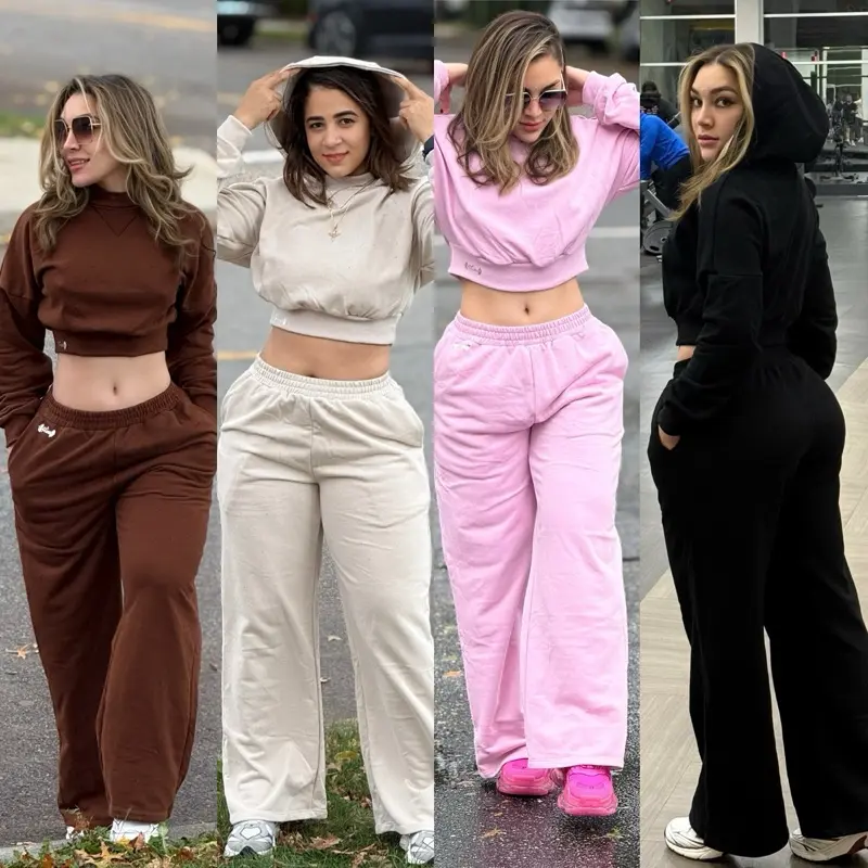 Active 2pcs Sweatpants & Hoodie Sets - Soft & Comfortable for Everyday Wear - Available in Pink, Black, Brown, and Beige
