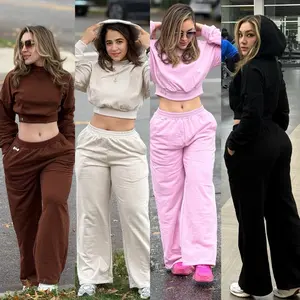 Active 2pcs Sweatpants & Hoodie Sets - Soft & Comfortable for Everyday Wear - Available in Pink, Black, Brown, and Beige