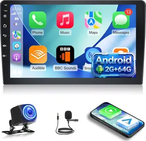 [2+64G] 10.1 Inch Double Din Android Car Stereo Head Unit - Built-in Wireless CarPlay, Android Auto Radio, Touchscreen, Camera, MIC - Car Accessories for Father's Day Gift, Car Head Unit