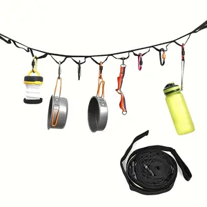 Multi-functional outdoor camping hanging rope for tents and clothes drying. 19-ring multi-functional camping hanging rope, suitable for storage in camping sites and outdoor equipment.