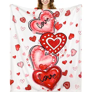 Valentine's Day Blanket 50” x 60” Red Heart Blanket Valentine's Day Gift Plush Warm Love Decor for Sofa Couch Bed Home Decoration